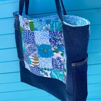 Image 3 of Coastal Blue Handmade Tote Bag Upcycled Vintage Fabrics & Denim