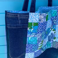 Image 4 of Coastal Blue Handmade Tote Bag Upcycled Vintage Fabrics & Denim