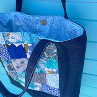 Image 5 of Coastal Blue Handmade Tote Bag Upcycled Vintage Fabrics & Denim