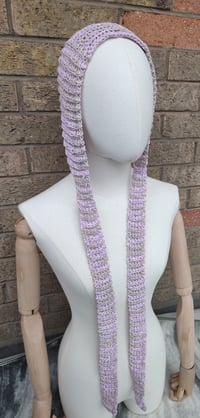 Image 2 of Lavender and Silver ribbed crochet bonnet 