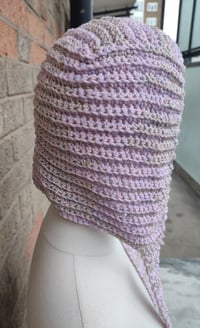 Image 4 of Lavender and Silver ribbed crochet bonnet 