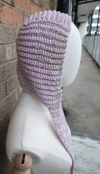Image 1 of Lavender and Silver ribbed crochet bonnet 