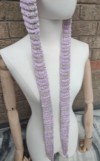 Image 5 of Lavender and Silver ribbed crochet bonnet 