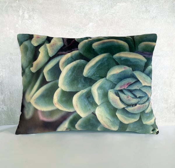 Image of Succulent, printed velvet and linen cushion