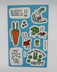 A5 Sheet of Vinyl Stickers: Fluffy Pulcino Loves Vegetables
