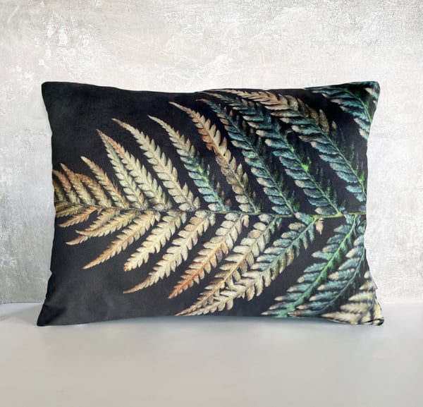 Image of Fern, printed velvet and linen cushion