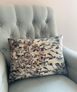Image of Silver lichen, printed velvet and linen cushion
