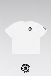 Image 1 of CHANGE YA TUNE ROUND LOGO WHITE TEE — ORGANIC OVERSIZE