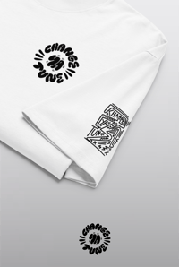 Image 4 of CHANGE YA TUNE ROUND LOGO WHITE TEE — ORGANIC OVERSIZE
