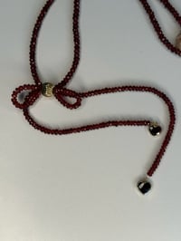 Image 2 of Garnet with Heart Charms Bow Necklace
