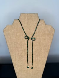 Image 1 of Malachite and Raw Emerald with Malachite Charms Bow Necklace