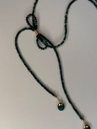 Image 4 of Malachite and Raw Emerald with Malachite Charms Bow Necklace