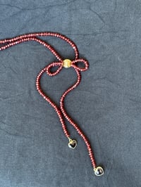 Image 3 of Garnet with Heart Charms Bow Necklace