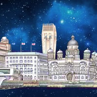 Image 1 of Liverpool Waterfront Skyline Luxury Art Print - Galaxy Version - Characterful Architecture