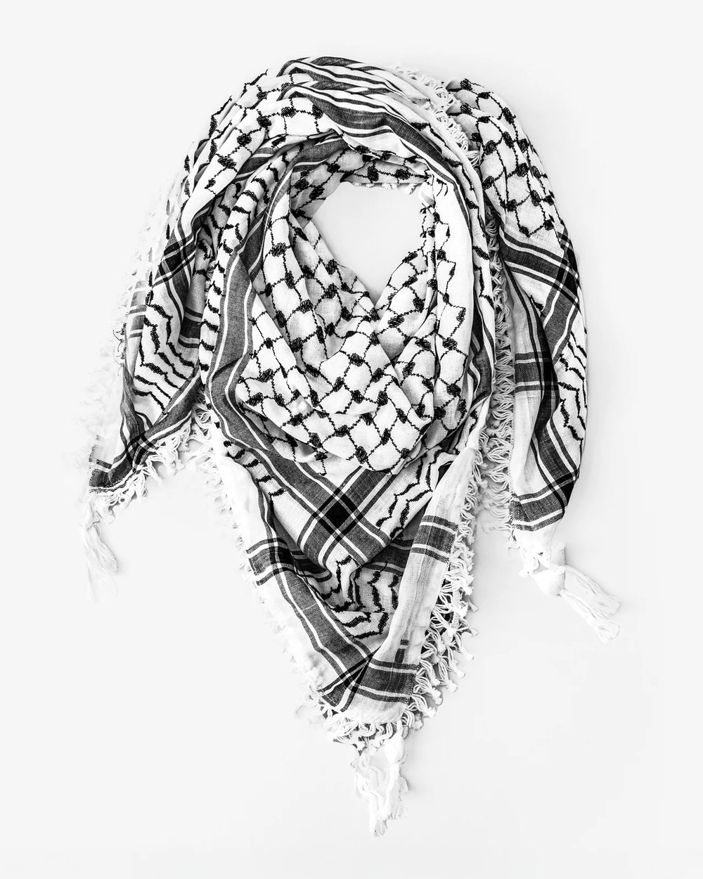 Image of Traditional White & Black Kuffiyeh (Made in Palestine)