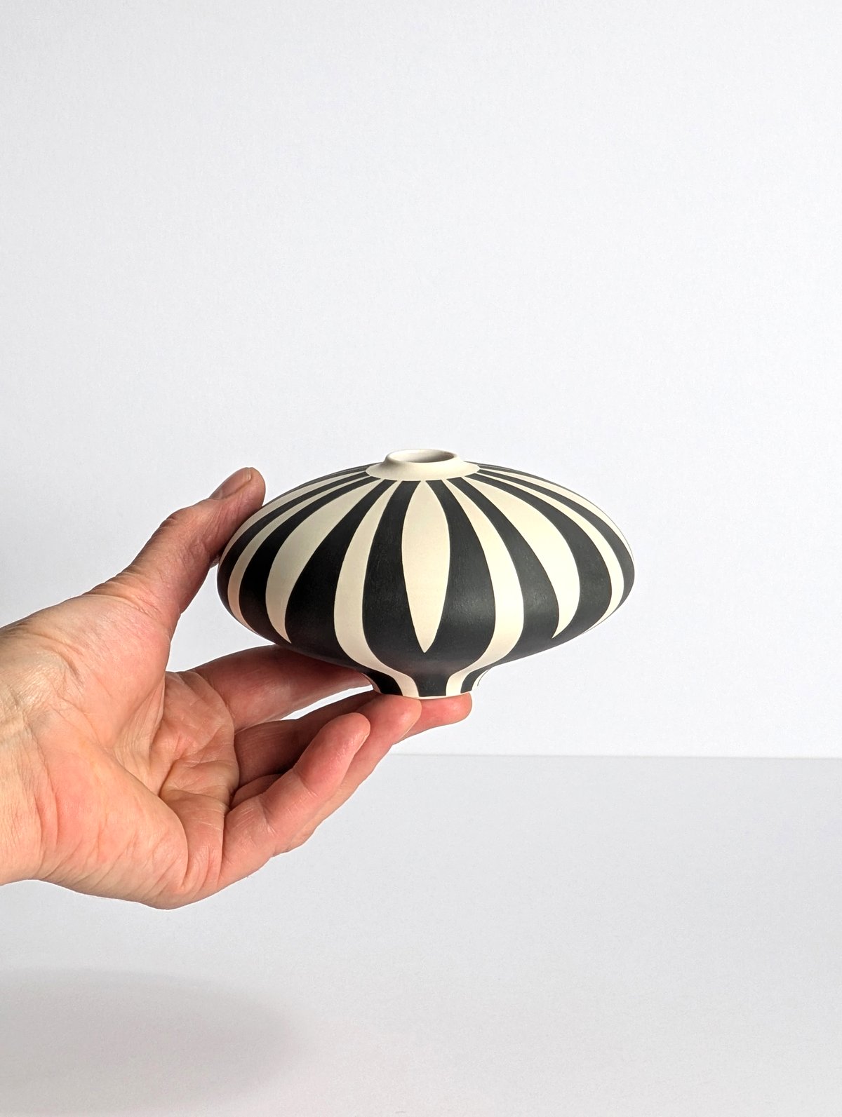 Image of Midi Black & White Daisy-Stripe Vessel 