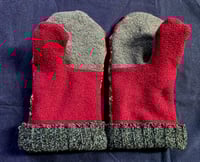Image 2 of Upcycled Wool Adult Mittens size L-XL- Red Fair Isle