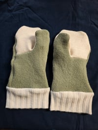 Image 2 of Upcycled Adult Mittens- L-XL- Sage & Vanilla 