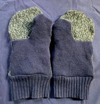 Image 1 of Upcycled Wool Adult Mittens- L-XL- Navy & Charcoal Heather 