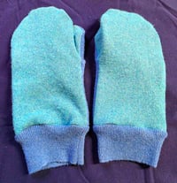Image 1 of Pure Cashmere Upcycled Adult Mittens- L-XL- Aqua & Blue