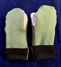 Image 1 of Upcycled Wool Adult Mittens - S-M- Sage & Browns