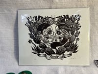 Image 4 of Love Skulls- Amor Linocut Print