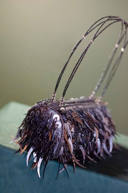 Image of Vintage Zia Gunmetal Grey Beaded Statement Bag