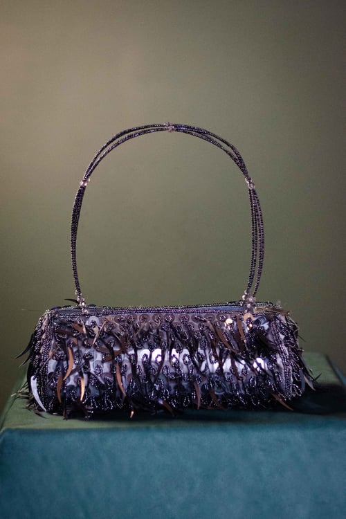 Image of Vintage Zia Gunmetal Grey Beaded Statement Bag