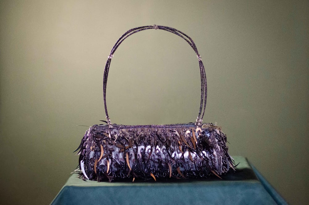 Image of Vintage Zia Gunmetal Grey Beaded Statement Bag