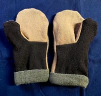 Image 1 of Upcycled Wool Adult Mittens- S-M- Brown & Carmel