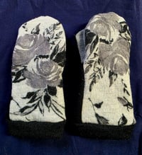 Image 1 of Upcycled Cashmere Adult Mittens- S-M- Roses