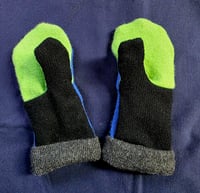 Image 1 of Upcycled Cashmere Child Sized Mittens- Electric Blue & Green