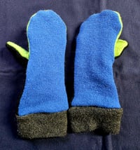 Image 2 of Upcycled Cashmere Child Sized Mittens- Electric Blue & Green