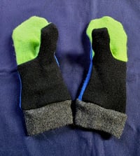 Image 3 of Upcycled Cashmere Child Sized Mittens- Electric Blue & Green