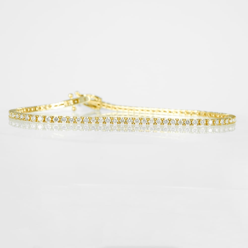 Image of 9ct yellow gold tennis bracelet set with lab grown diamonds = 2ct E-F VS total weight. TB8, TP11