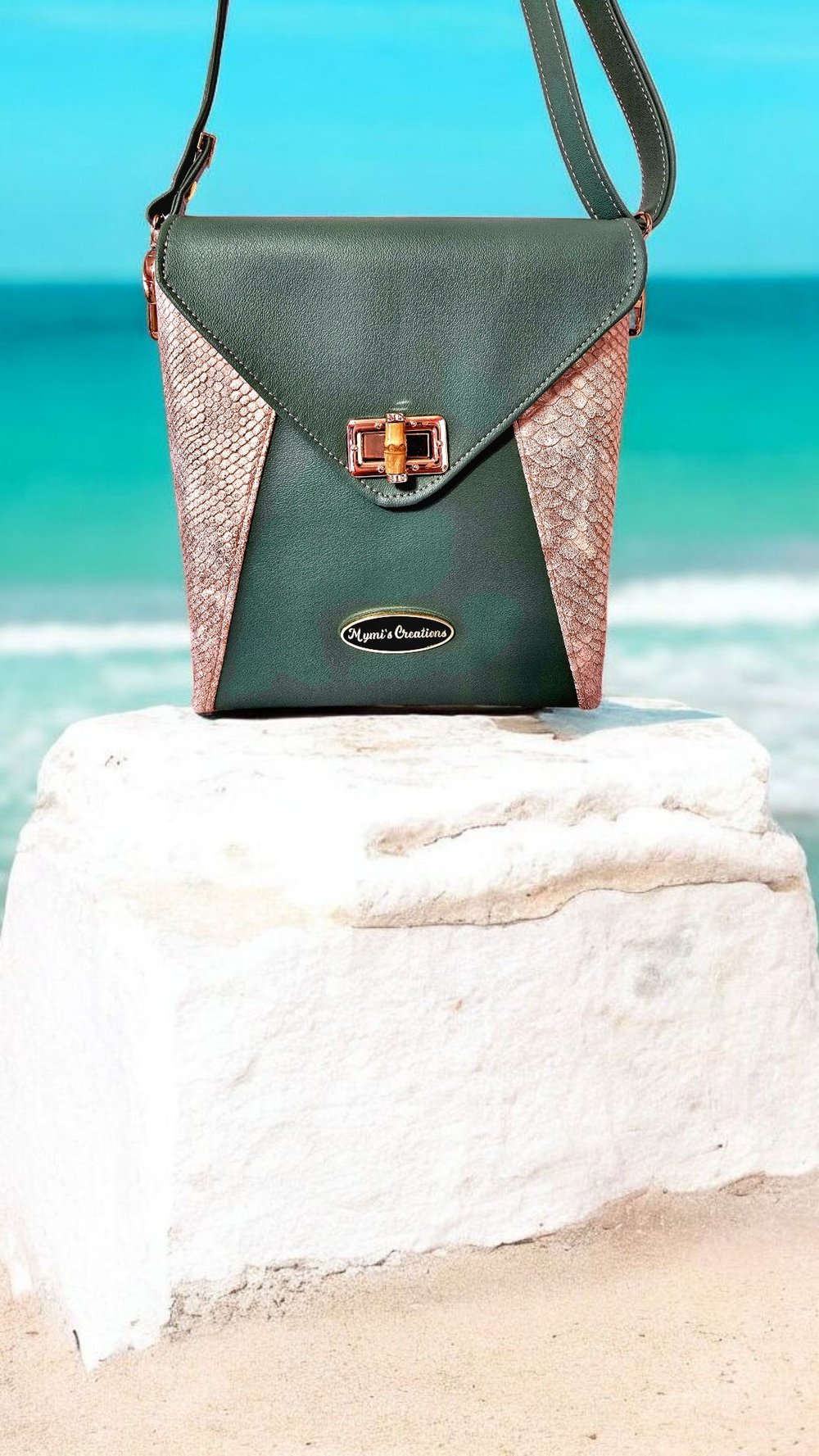 Image of Handmade Two-Tone Faux Leather Crossbody Bag.