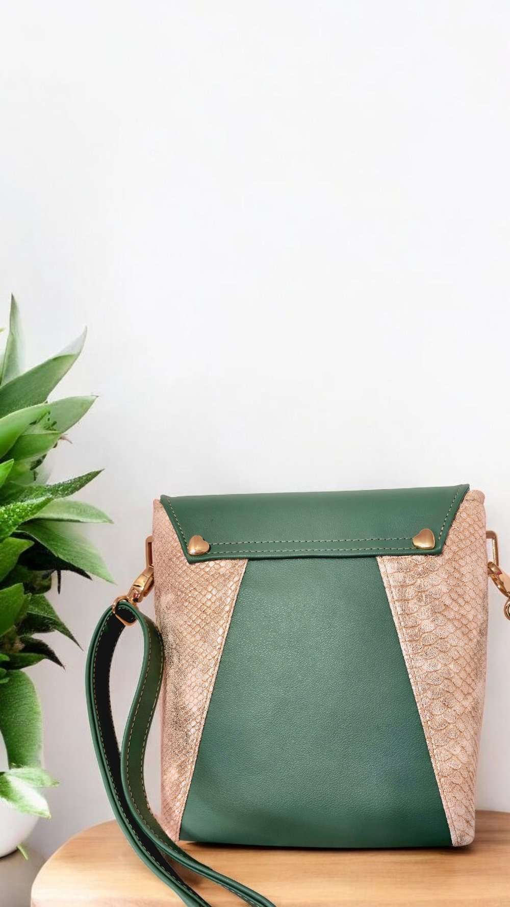 Image of Handmade Two-Tone Faux Leather Crossbody Bag.