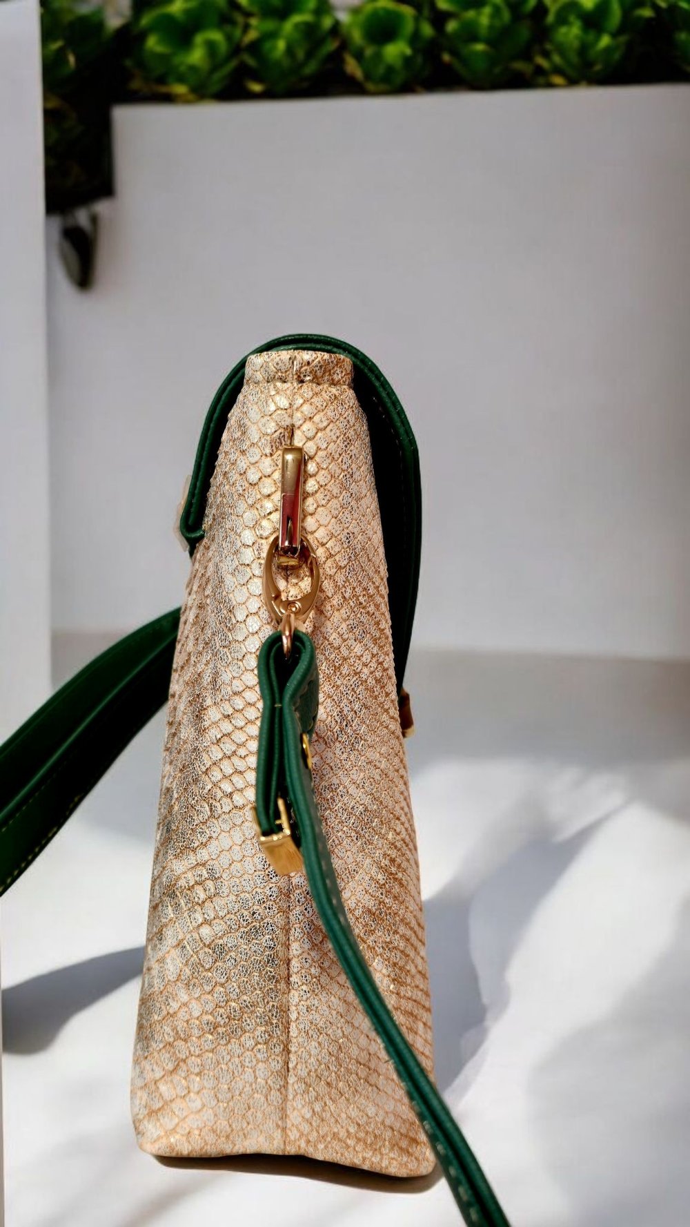 Image of Handmade Two-Tone Faux Leather Crossbody Bag.