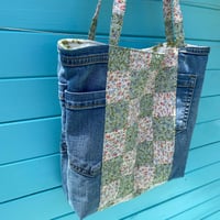 Image 2 of Secret Garden Handmade Tote Bag Upcycled Vintage Fabrics & Denim