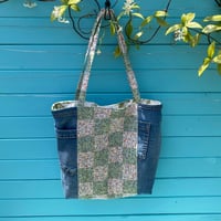 Image 1 of Secret Garden Handmade Tote Bag Upcycled Vintage Fabrics & Denim