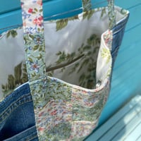 Image 3 of Secret Garden Handmade Tote Bag Upcycled Vintage Fabrics & Denim