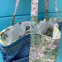 Image 4 of Secret Garden Handmade Tote Bag Upcycled Vintage Fabrics & Denim