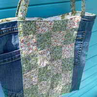 Image 5 of Secret Garden Handmade Tote Bag Upcycled Vintage Fabrics & Denim