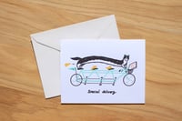 Image 2 of Pizza Delivery Cat on a Tandem Bike | Greeting Card | Sticker