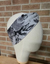 Image 1 of Upcycled Pure Cashmere Ear Warmer- S-L- Grey & Roses