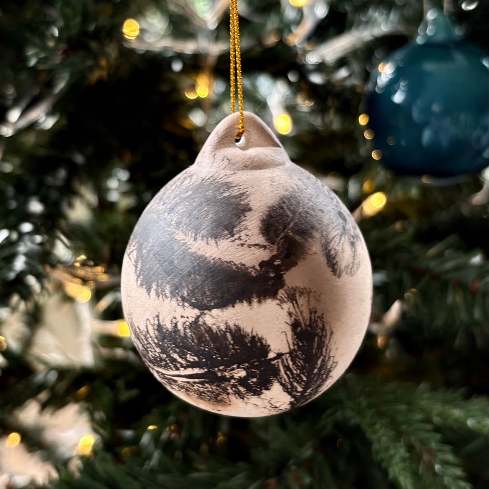 Image of Raku Bauble with feathers