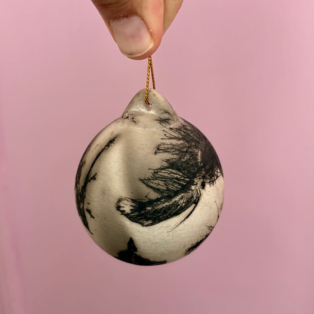 Image of Raku Bauble with feathers