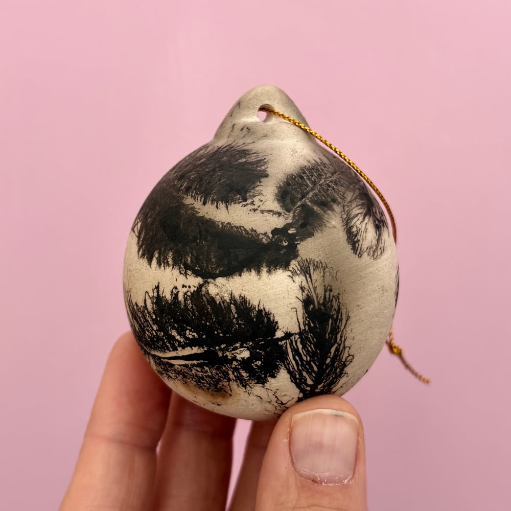 Image of Raku Bauble with feathers