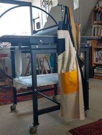 Image 6 of Unbleached canvas work apron with black adjustable crossback ties. No25