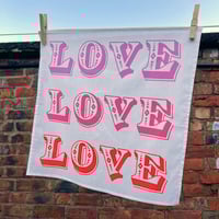 Image 1 of Love Love Love pink and red printed cotton handkerchief
